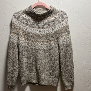 LOFT Beige and Gray Knit Turtleneck Sweater